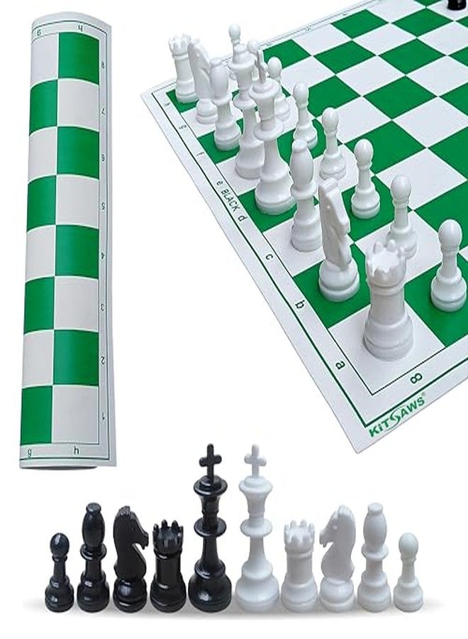 Kitsaws Sports 18'' x 18'' Tournament Chess Vinyl Foldable Chess Game with Chessmen Champion Solid Plastic Pieces for Professional Chess Players (Green) - Image 4